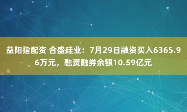 益阳指配资 合盛硅业：7月29日融资买入6365.96万元，融资融券余额10.59亿元